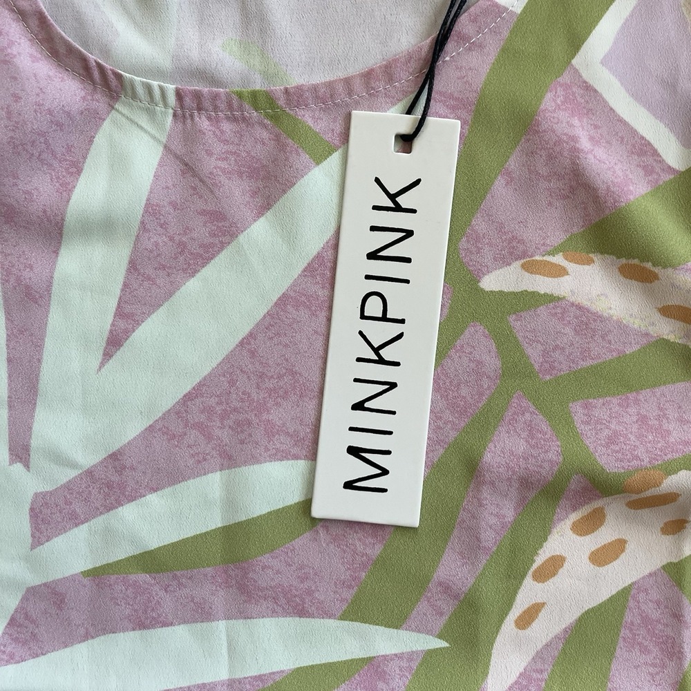 New MINKPINK Small Pink Tropical Multicolored Midi Dress NWT Resort Vacation - Picture 3 of 9